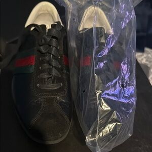 Women's Black Sneakers with Red and Green Stripes